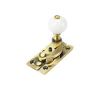 Sash Heritage Claw Fastener With White Ceramic Knob (Locking) - Antique Brass