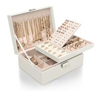 Sasha Morel 2-Layer Jewellery Box with Lock & Keys, Velvet Lined Travel Jewellery Box - Organiser - Necklace and Ring Storage, Gift for Girls and Women - Ideal for Home Accessories - Cream