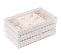 Sasha Morel 3-Layer Clear Acrylic Jewellery Box - Velvet Lined Jewellery Organiser Storage Case - Earring Storage Organiser For Women - Beige