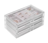 Sasha Morel 3-Layer Clear Jewellery Box - Velvet Lined Jewellery Organiser - Grey Sasha Morel Grey