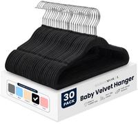 Sasha Morel 30 Pack Baby Velvet Hangers Black With Non-Slip Flocked Finish, Space Saving Wardrobe Hangers