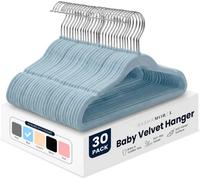 Sasha Morel 30 Pack Baby Velvet Hangers Blue With Non-Slip Flocked Finish, Space Saving Wardrobe Hangers