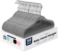 Sasha Morel 30 Pack Baby Velvet Hangers Grey With Non-Slip Flocked Finish, Space Saving Wardrobe Hangers