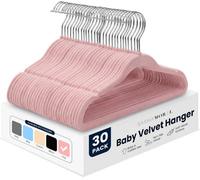 Sasha Morel 30 Pack Baby Velvet Hangers Pink With Non-Slip Flocked Finish, Space Saving Wardrobe Hangers