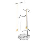 Sasha Morel 4 Tier Jewellery Stand | Hanging Tree Jewellery Organiser | Necklace Stand with Marble tray | Ring Holder Organiser Storage for Bracelet, Earring, Watch - (Silver)