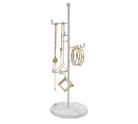 Sasha Morel 6 Tier Metal Jewellery Stand | Hanging Jewellery Organiser with Marble Base | Necklace Display Stand Room Decor for Earrings, Rings Organiser Storage & Gifts for Women (White)