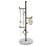 Sasha Morel 6 Tier Metal Jewellery Stand | Hanging Jewellery Organiser with Marble Base | Necklace Display Stand Room Decor for Earrings, Rings Organiser Storage & Gifts for Women (Black)
