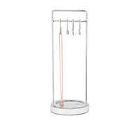 Sasha Morel Hanging Jewellery Organiser Stand with Marble Tray | Necklace Stand Display and Earring Holder Bedroom Decor | Hanging Storage for Necklaces, Bracelets, Earrings (Silver)