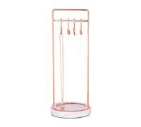 Sasha Morel Hanging Jewellery Organiser Stand with Marble Tray | Necklace Stand Display and Earring Holder Bedroom Decor | Hanging Storage for Necklaces, Bracelets, Earrings (Rose Gold)
