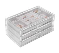 Sasha Morel Jewellery Box with 3 Storage Drawers | Earring Storage Organiser for Ring Bracelet Necklace Storage Box | Acrylic Display Case Gift Box | Jewellery Organiser Gifts for Women (Grey)