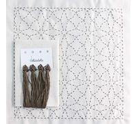 Sashiko | Japanese Embroidery Kit | 68cm x 34cm Pre-Printed Fabric (30cm x 30cm) | Natural Thread | Needle | Embroidery Instructions | Stars Design | by Delicatela (Beige)