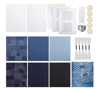 Sashiko Kit for Beginners, Water-Soluble Sashiko Thread and Needles Set, Sashiko Stencil Kit with Pure Fabric, Embroidery Transfer Templates, Versatile Craft Supplies