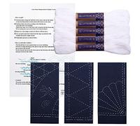 Sashiko kit, Yokota Sashiko Thread and Template Yume Fukin with Original English Manual, Fabric, Japanese Textile (White Thread/Navy Dishcloth 2)