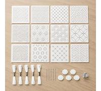 Sashiko Stencil Set Made of Plastic, 12 x 12 cm Template Pattern Geometric Embroidery, Plastic Sashiko Stencils Kit with Needles Thread Thimble