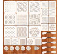 Sashiko Stencil Set Made of Plastic, Scrapbooking Craft Decoration, Includes 18 Geometric Simple Stick Stencils, 5 Rolls of Thread, 5 Finger Holders, 5 Needles, 1 Thimble