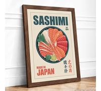 Sashimi Poster, Made in Japan Retro Framed Wall Art Print A2 (59.4×42cm) Walnut, Wall Decor for Living Room, Bedroom, Office & Home, Ready to Hang, Art Gift