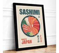 Sashimi Poster, Made in Japan Retro Framed Wall Art Print A4 (29.7×21cm) Black, Wall Decor for Living Room, Bedroom, Office & Home, Ready to Hang, Art Gift