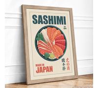Sashimi Poster, Made in Japan Retro Framed Wall Art Print A4 (29.7×21cm) Oak, Wall Decor for Living Room, Bedroom, Office & Home, Ready to Hang, Art Gift