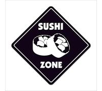 Sashimi Sushi Zone Crossing Sign Metal Tin Sign - Yellow Caution Wall Art - Fence Wall Decor Large Square Plaque Sign 12x12 Inch