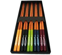 SASIA - Wooden Chopsticks | 5 Pairs | Reusable and Dishwasher Safe | Colourful and Sustainable