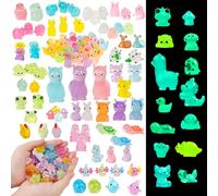 Sasifeni 100pcs Mini Luminous Resin Animals, 28 Kinds Of Tiny Animals Miniature Small Little Plastic Animals Figures, Glow in The Dark for Fairy Garden Aquarium Dollhouse Decor