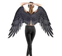 SASKATE Halloween 3D Angel Wings, Halloween Costume Accessory Fairy Wings Non-Woven Halloween Party Carnival Cosplay Wings for Adult-Black