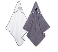 Sasma Home - 2 x Baby Hooded Towels, 100% Cotton Baby Bath Towels, Soft and absorbant Kids Towels (White/Grey)