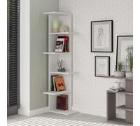 Decortie Corner Bookcase Unit 24X37X141Cm Wall-mounted Shelves Particleboard, White, White