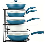 SASONCO Pan Organizer Pot Rack Organizer Heavy Duty 5 Tier Rack Holds Cast Iron Skillets, Griddles and Shallow Pots Durable Steel Construction - Space Saving Kitchen Storage - No Assembly Required