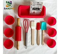 SASONS ® Kids Baking Set- 17PCS BAKEWARE Set for Boys and Girls Cupcake Moulds Cookies Baking Cups Pastry Brush Spatula Whisk Mixing Spoon Rolling PIN with 5 Recipe Cards