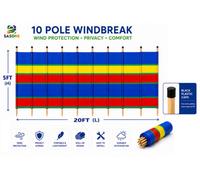 Sasons Large 10 Poles Windbreak Privacy Screen With Wooden Poles Heavy Duty Outdoor Wind Shield Beach Camping Patio Garden Blue St