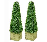 SASONS® Pair of 3Ft Pyramid Cone Tree, Quality Boxwood Planter Topiary Tree, Evergreen Artificial Plants/Trees Ideal for Indoor/Outdoor Decoration [2 x 3ft Pyramid Trees]