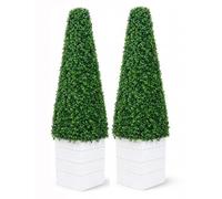 SASONS® Pair of 3Ft Pyramid Cone Tree, Quality Boxwood Planter Topiary Tree, Evergreen Artificial Plants/Trees Ideal for Indoor/Outdoor Decoration [Pyramid Trees White Planter]