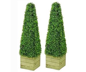 SASONS® Pair of 3Ft Pyramid Cone Tree, Quality Boxwood Planter Topiary Tree, Evergreen Artificial Plants/Trees Ideal for Indoor/Outdoor Decoration [2 x 3ft Pyramid Trees]