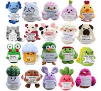 Sasotiye 20PCS Teacher Appreciation Gifts Positive Crochet Animals Bulk, Crochet Animals with Positive Messages, Crocheted Stuffed Animal Employee Appreciation Birthday Gifts for Women Men Her Him