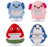 Sasotiye 4PCS Emotional Support Crochet Dolls: Positive Food & Animal Characters - Potato, Pickle, Shark & More - Unisex Gifts for Home or Office