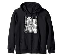 Sasquatch and Alien Peace Sign in the Forest Funny Meme Zip Hoodie