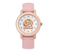 Sasquatch and Pizza! Funny Eating Bigfoot Women's PU Leather Strap Watch Analog Quartz Watch Casual Wristwatch for Home Work