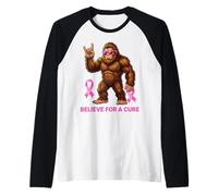 Sasquatch Believe for a Cure Fun Breast Cancer Awareness Raglan Baseball Tee