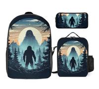 Sasquatch Bigfoot 3 Pieces Set Laptop Backpack Travel Daypack with Lunch Box Pencil Case for Men Women