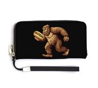 Sasquatch Bigfoot Carrying Hotdog Leather Wallet Fashion Purse Long Pouch with Wrist Strap for Men Women