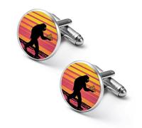 Sasquatch Bigfoot Eating Pizza Shirt Cufflinks Round Cuff Links for Business Wedding Party Father's Day Gift 1.7cm