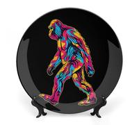 Sasquatch Bigfoot Tie Dye Ceramic Decorative Plates for Display Ornaments with Stand for Kitchen Home Decor 10inch