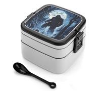 Sasquatch Bigfoot with Moon Cute Bento Box for Women Men Double Layer Leak Proof Lunch Boxes with Handle Food Container