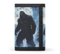 Sasquatch Bigfoot with Moon Trifold Wallet for Men Classic Lightweight Credit Card Holder Tri Fold Purse with Zippered