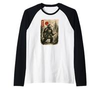 Sasquatch Cryptid Warrior Bigfoot Dressed as Ancient Samurai Raglan Baseball Tee