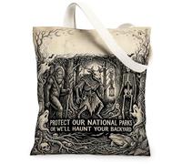 Sasquatch Forest Conservation Quote Woodcut Canvas Tote Bag 13x15 Inch