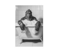 Sasquatch in The Bathtub, Cute Bathroom Wall Art, Funny Bigfoot Print, Cute Animals Taking Bubble Bath, Laundry Room Decor, Ai Art-1