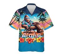 Sasquatch Men's Hawaiian Shirt - Casual Button Down Funny Bigfoot Hawaiian Shirt for Men Short Sleeve Series_48, Bigfoot_39, XXL