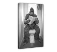 Sasquatch Sitting on The Toilet Reading A Newspaper, Funny Bathroom Wall Art, Retro Animals, Toilet Humor, Cute Bigfoot, Ai Art-1